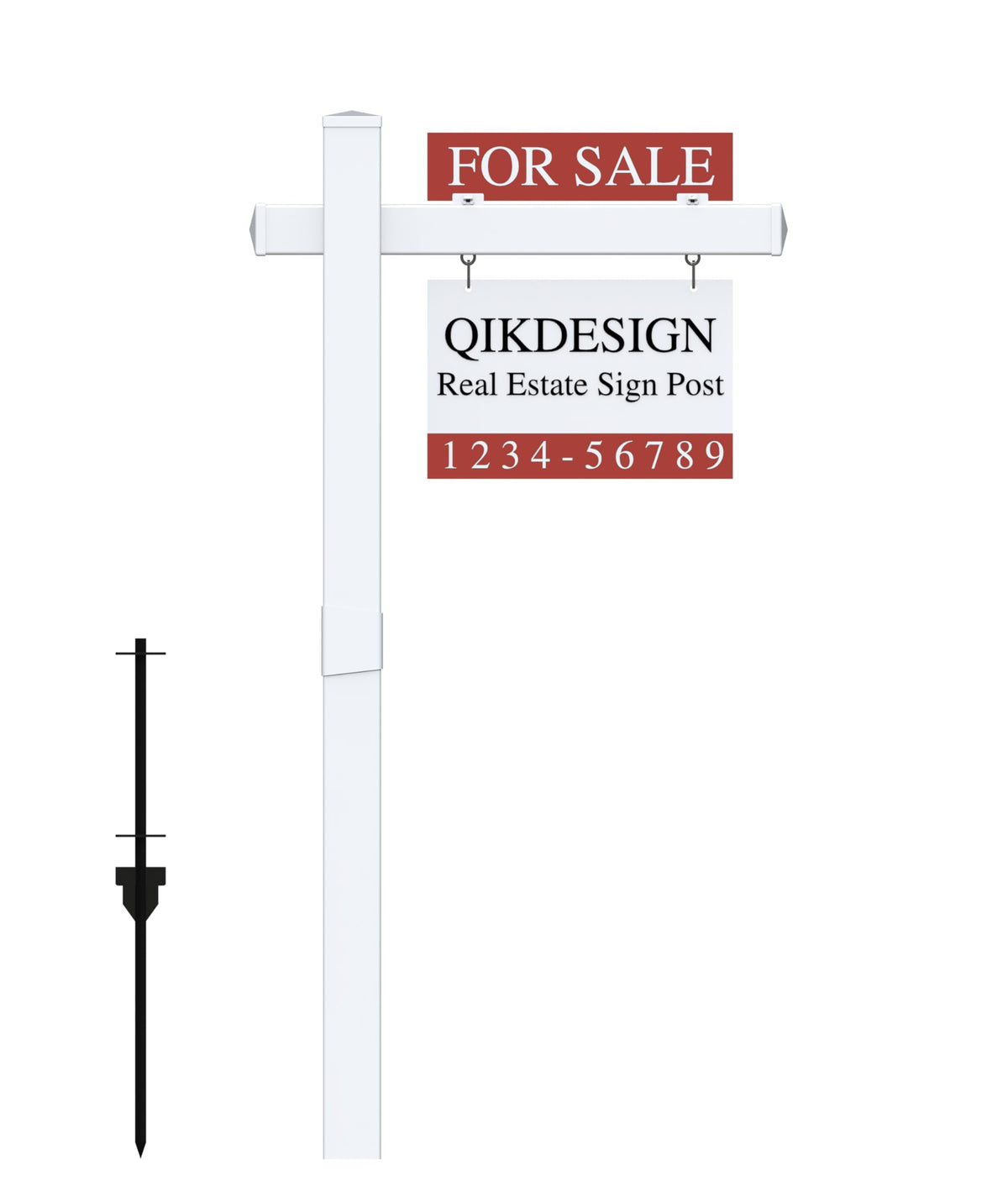 Qikdesign white 6 ft vinyl real estate sign post with flat cap ideal for open houses.