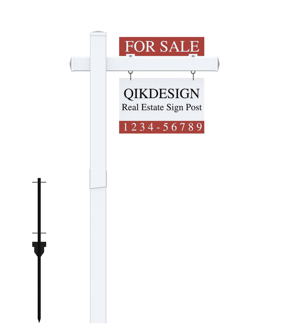 Qikdesign white 6 ft vinyl real estate sign post with flat cap ideal for open houses.