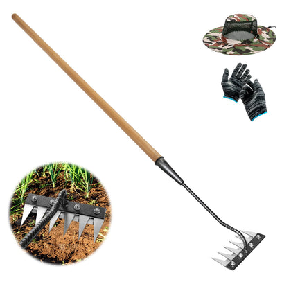 Qikstren Gardenia iron weeding rake with six teeth for deep weed removal.