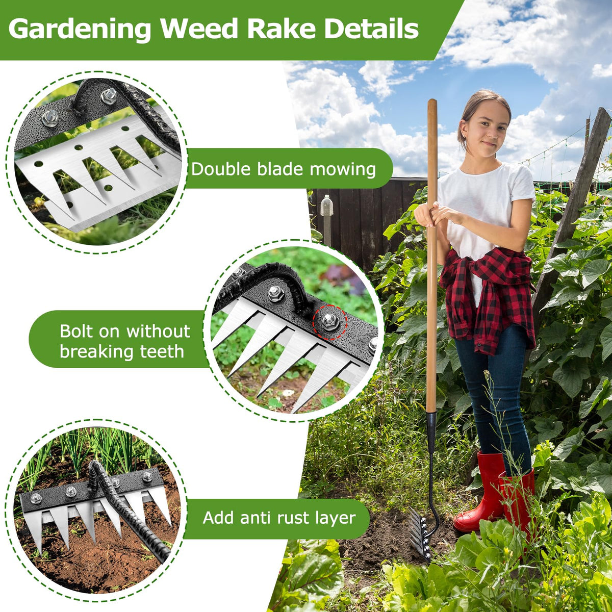 Qikstren Gardenia iron weeding rake removable design enables flexible weed management.