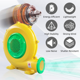 QILEBA 750W air blower top view emphasizes easy-grip handle for transport.