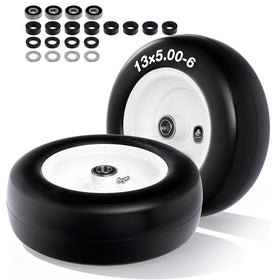 QILINGLORY 13x5-6 flat-free tire side view showing flat-free reliability for riding mowers