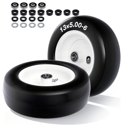 QILINGLORY 13x5-6 flat-free tire side view showing flat-free reliability for riding mowers