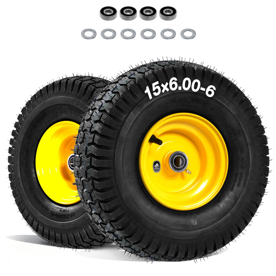 QILINGLORY 15x6.00-6 tubeless tire and wheel ready for front axle replacement