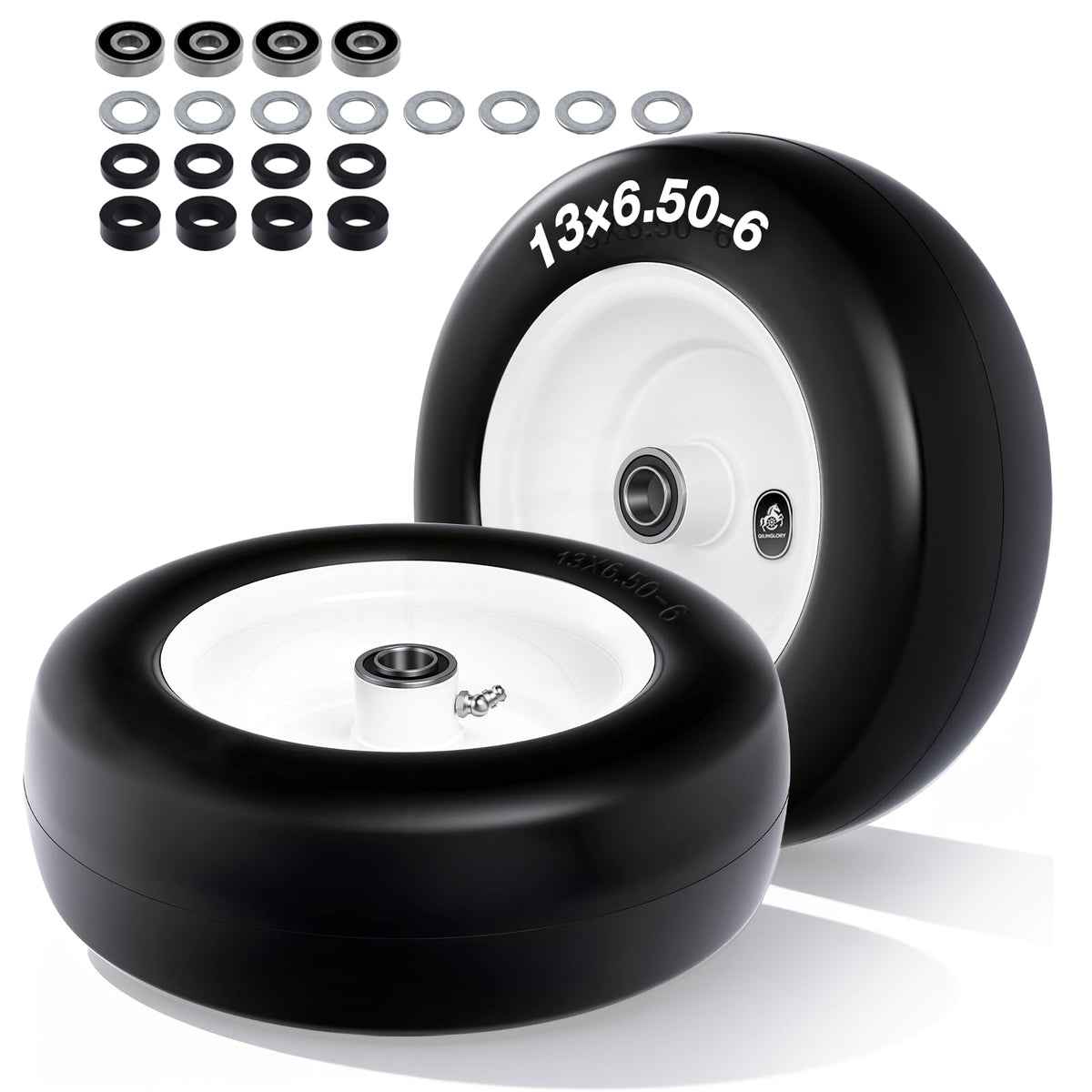 QILINGLORY flat-free tire side view for riding mowers reduces downtime.