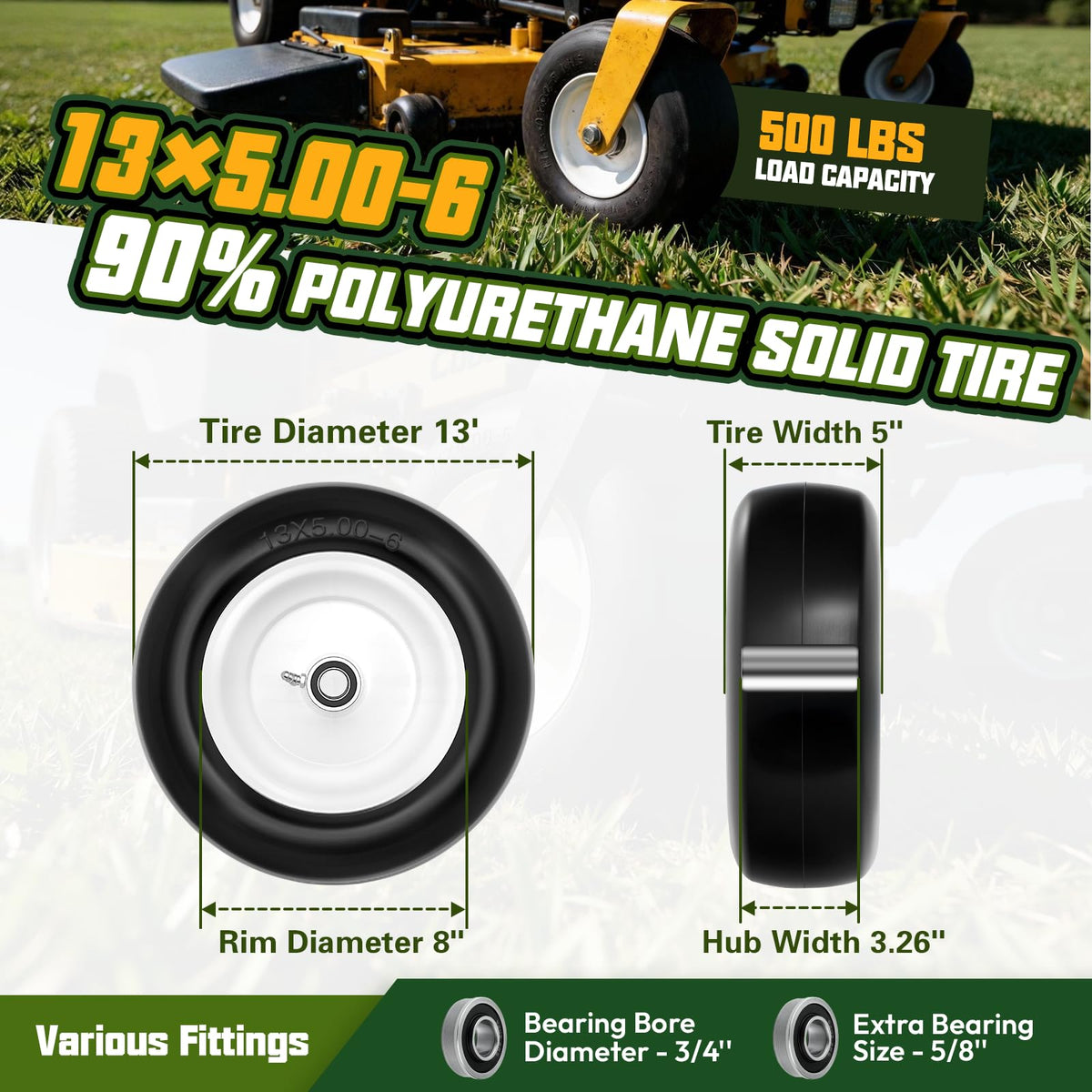 QILINGLORY wheel assembly on riding mower, front view for easy installation