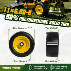 QILINGLORY wheel and tire assembly shows sturdy construction for reliable mowing.