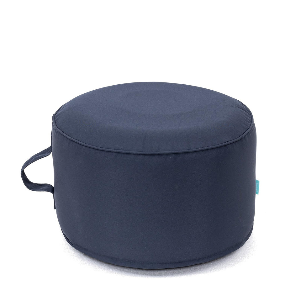 QILLOWAY inflatable outdoor ottoman in navy serves as a versatile patio foot rest.