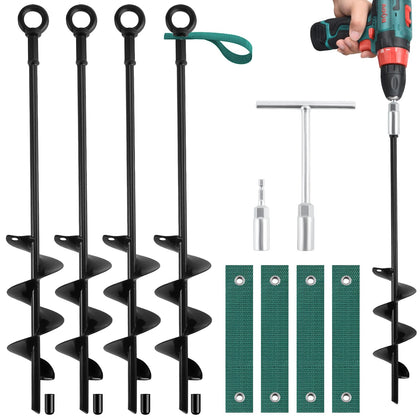 Qimshemi 18-inch ground anchor with spiral tip for a deeper, stronger hold
