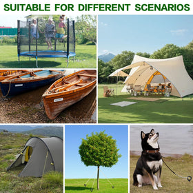 Secures tents and swing sets against windy conditions for added stability