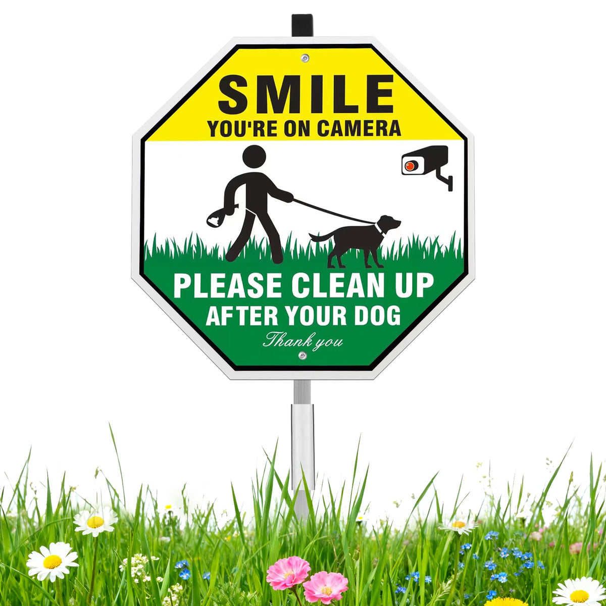 Qimshemi clean-up-after-your-dog sign 10x10 on lawn boosts visibility for responsible pet owners