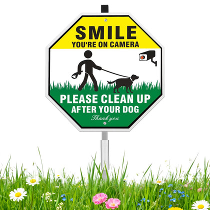 Qimshemi clean-up-after-your-dog sign 10x10 on lawn boosts visibility for responsible pet owners