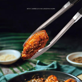 Qinshaine-18inch-barbecue-tongs length highlights extended reach for safety.