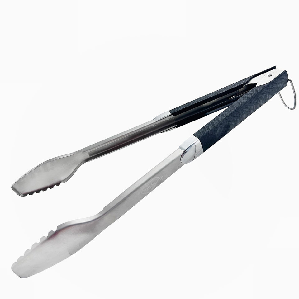 Qinshaine commercial barbecue tongs full view for confident flipping and grilling.