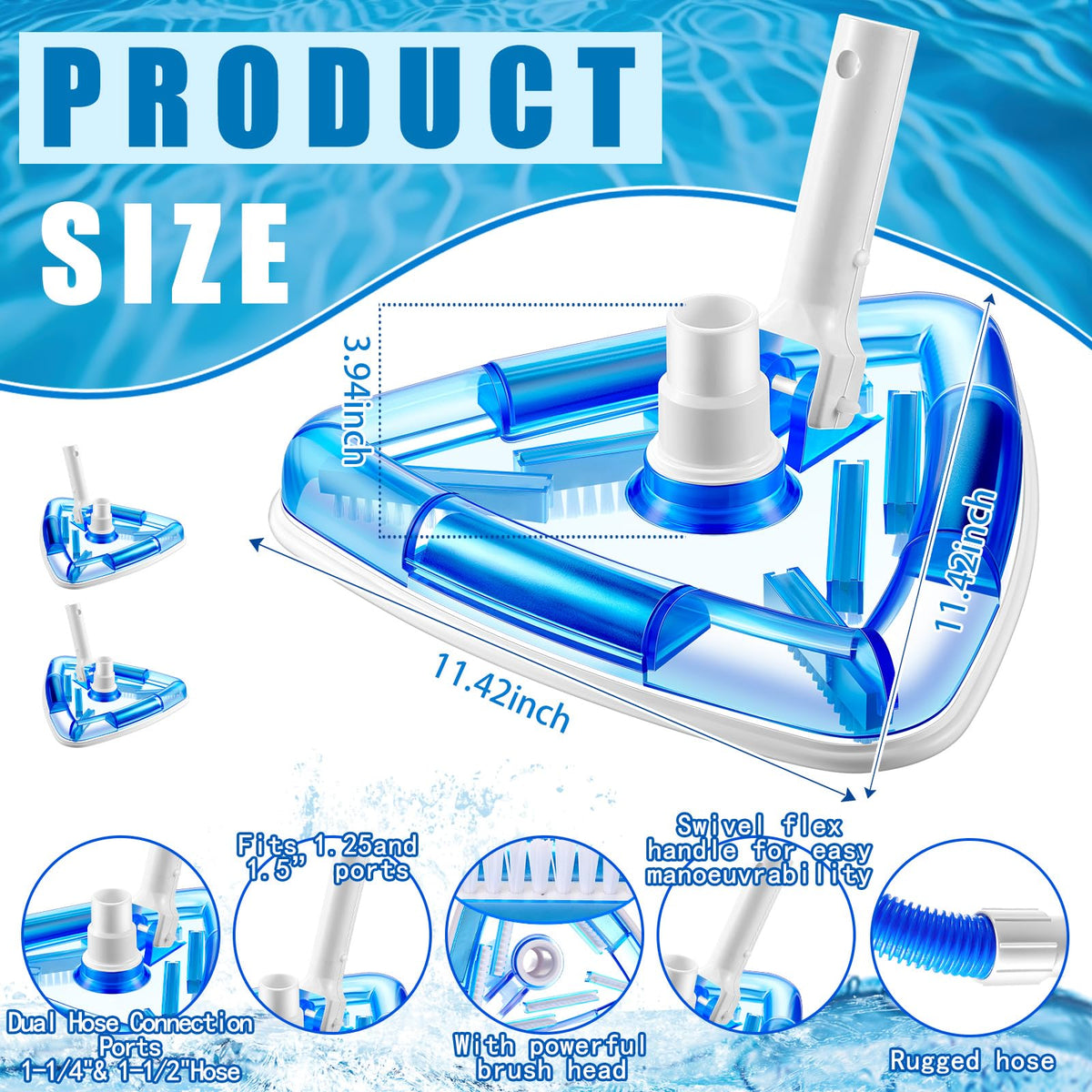 Qinyoung triangular weighted vacuum head ready for debris pickup with gentle surface protection.