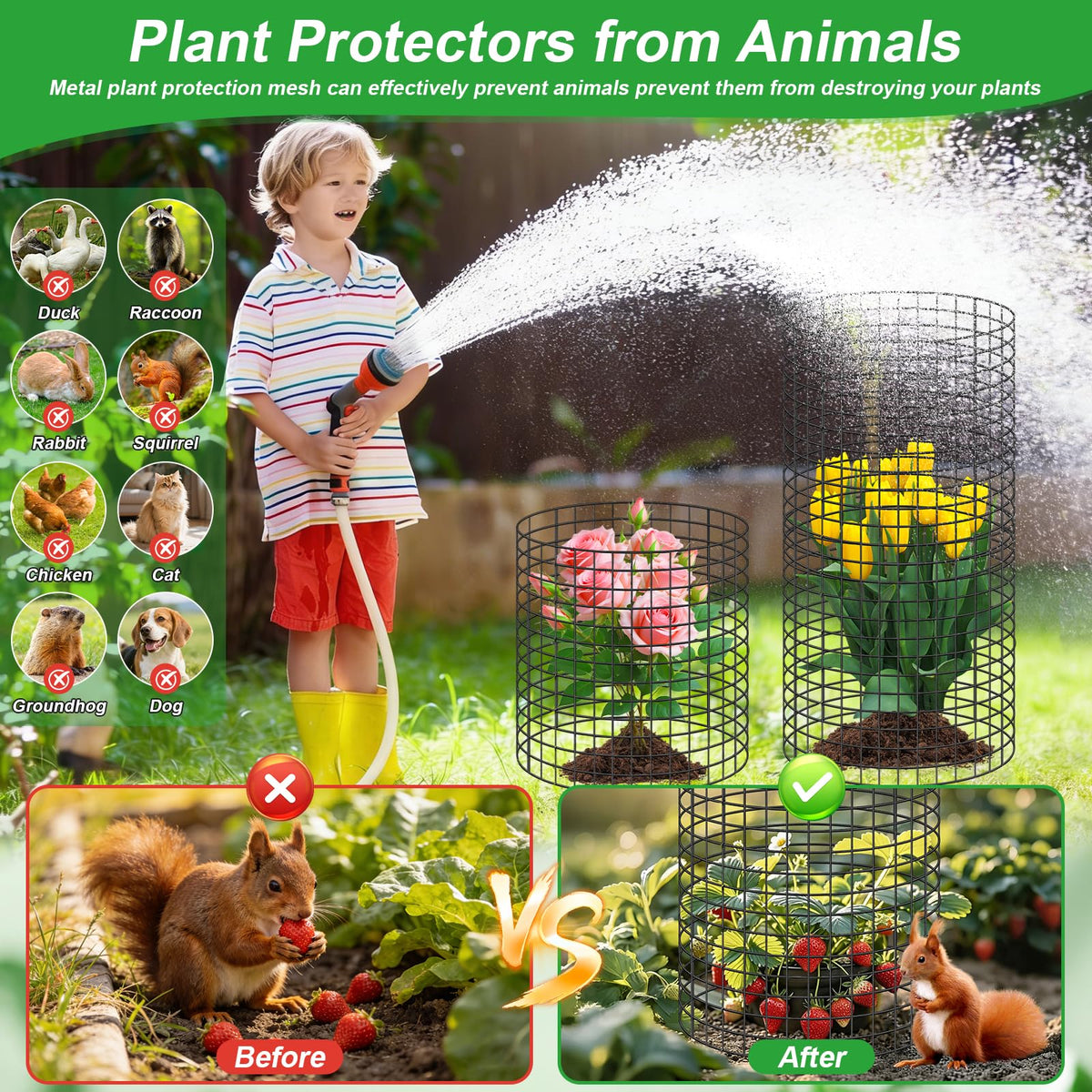 Qinzave animal barrier protects flowers and vegetables while preserving sunlight in the garden.