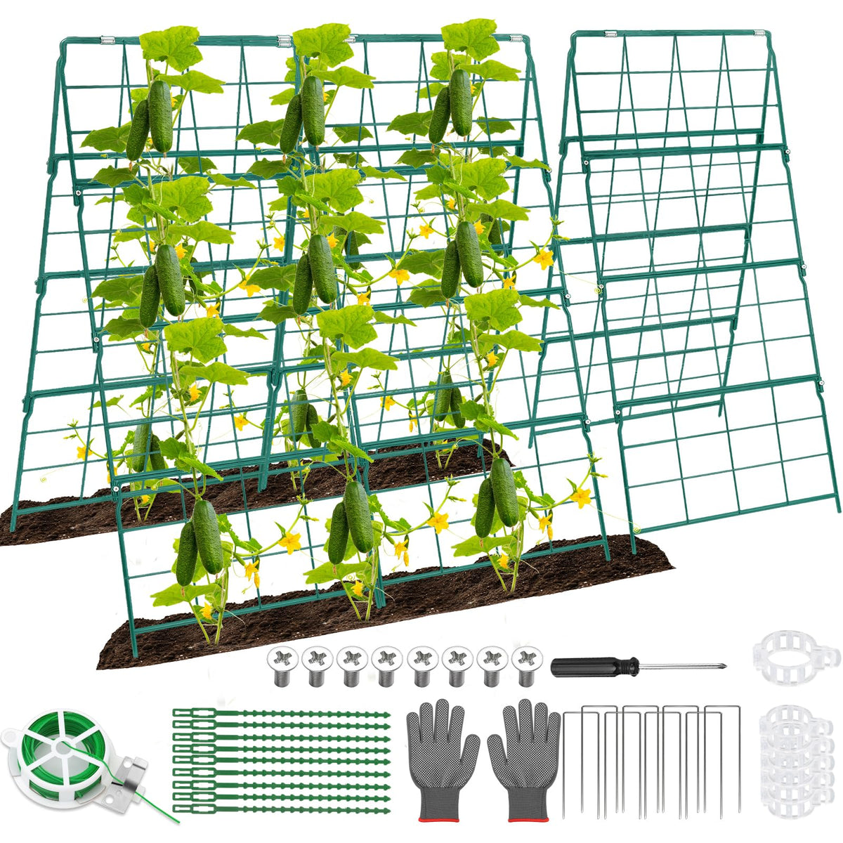 Qinzave cucumber trellis A-frame assembly for easy setup and sturdy plant support.