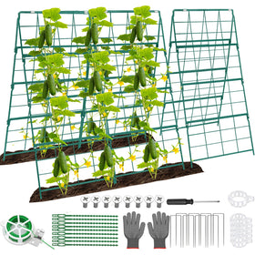 Qinzave cucumber trellis A-frame assembly for easy setup and sturdy plant support.