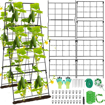 Qinzave cucumber trellis assembly for quick setup in raised beds