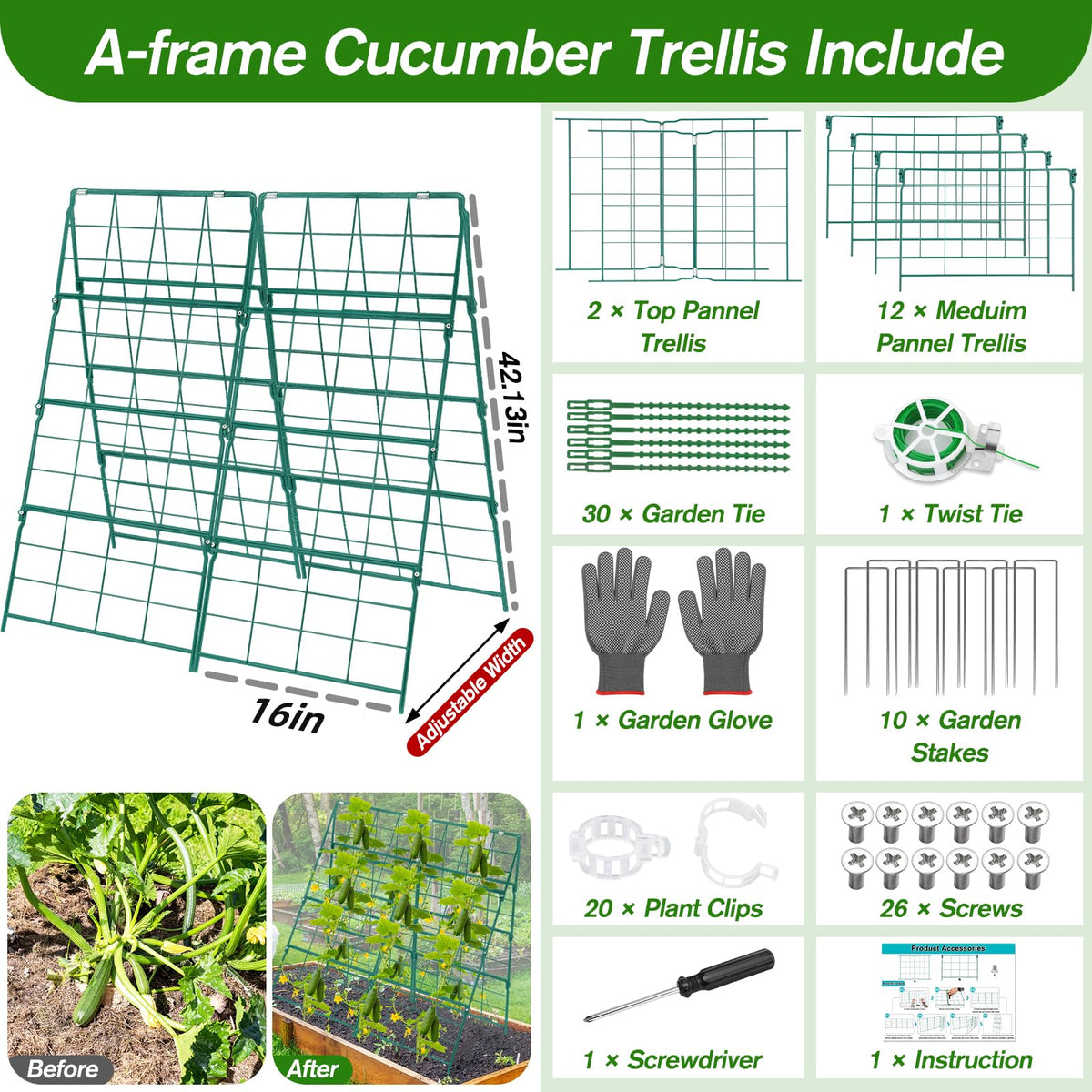 Qinzave cucumber trellis durable steel supports vigorous vine growth.