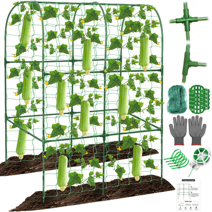 Qinzave cucumber trellis kit assembly displays complete components for easy garden setup.