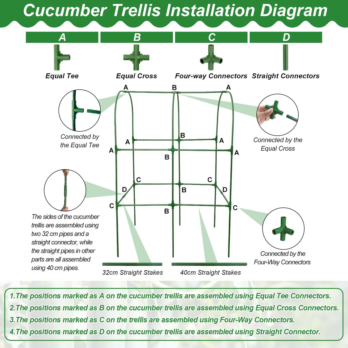 Qinzave arch trellis ideal for cucumbers, peas, zucchini, and vine flowers.