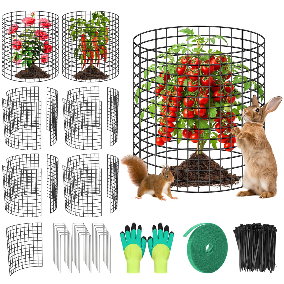 Qinzave plant protector cylindrical cage shields flowers from animals while allowing sunlight.