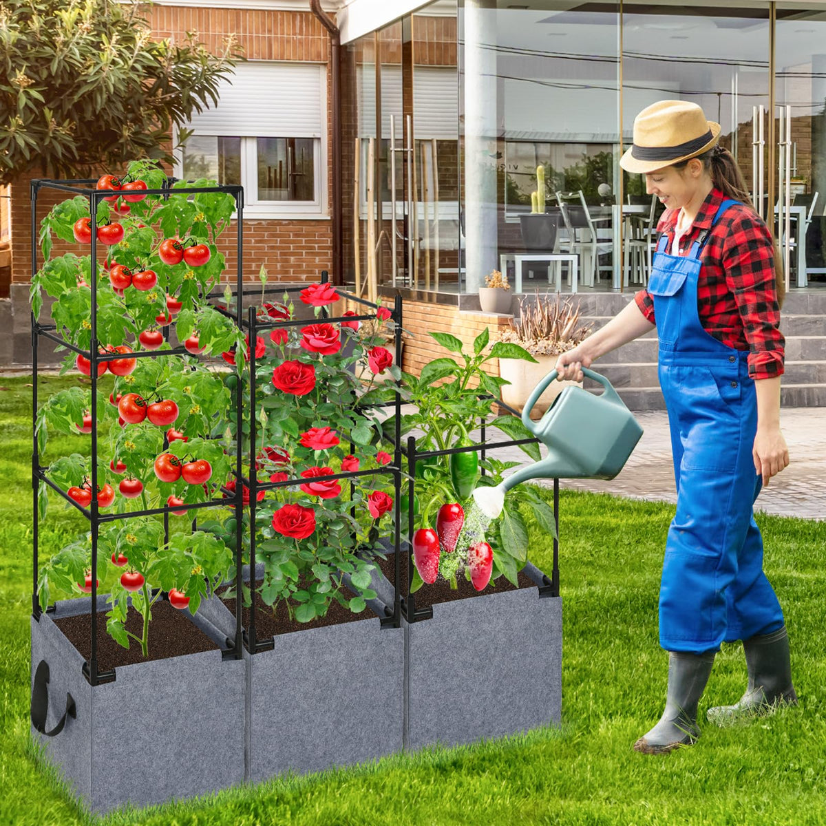 Qinzave trellis kit in garden supports climbing vegetables and flowers