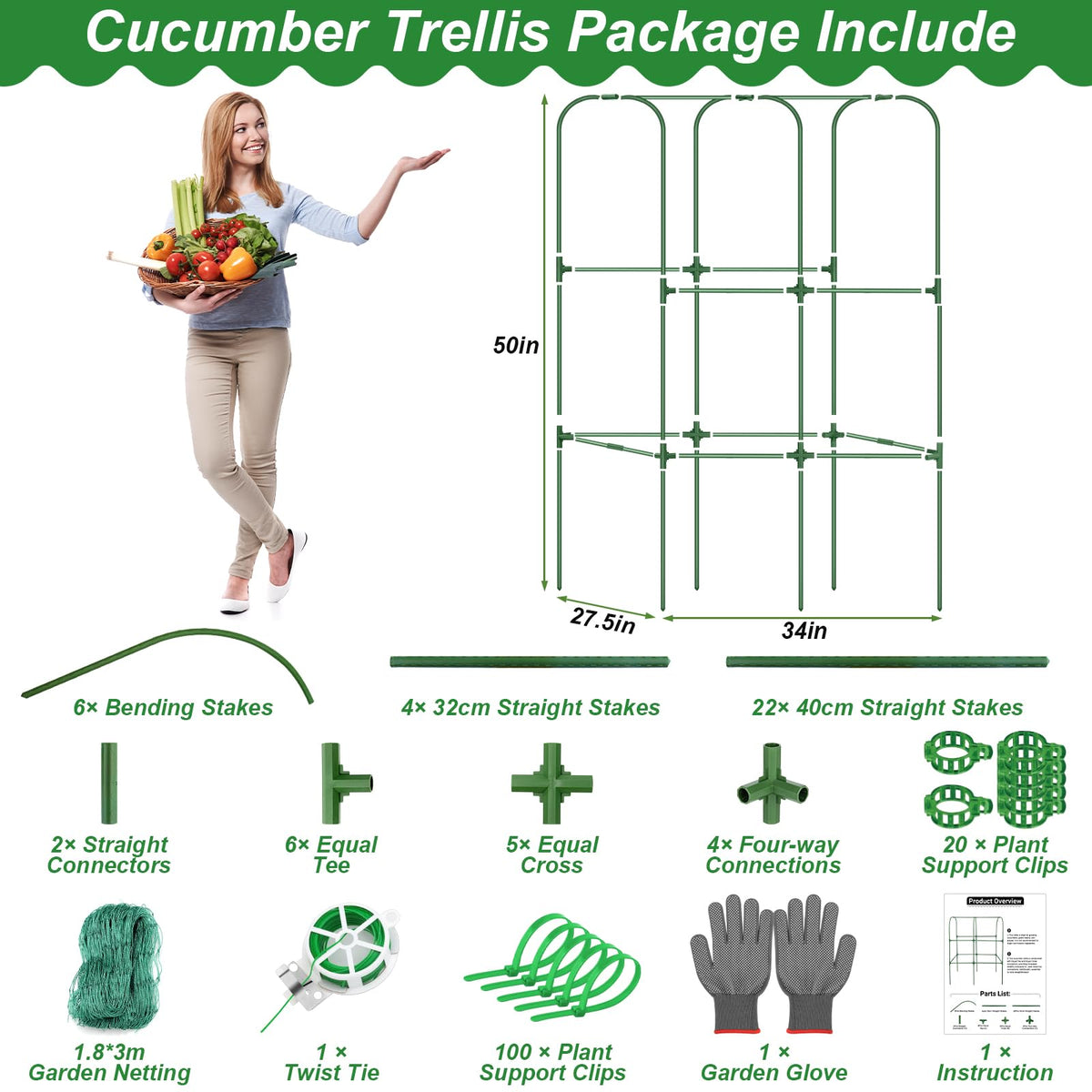 Qinzave trellis supports cucumber vines and tomatoes for healthier vertical growth.