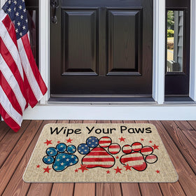 QIONG MENG farmhouse-style mat adds charm while coordinating with outdoor decor.