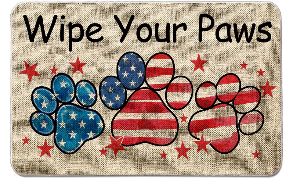 QIONG MENG 4th of July door mat with patriotic design welcomes guests at your entry.