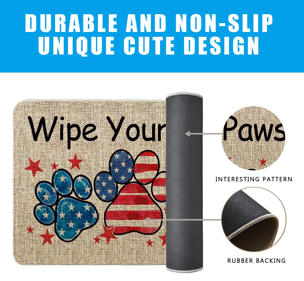 QIONG MENG patriotic welcome mat features durable construction for year-round use.