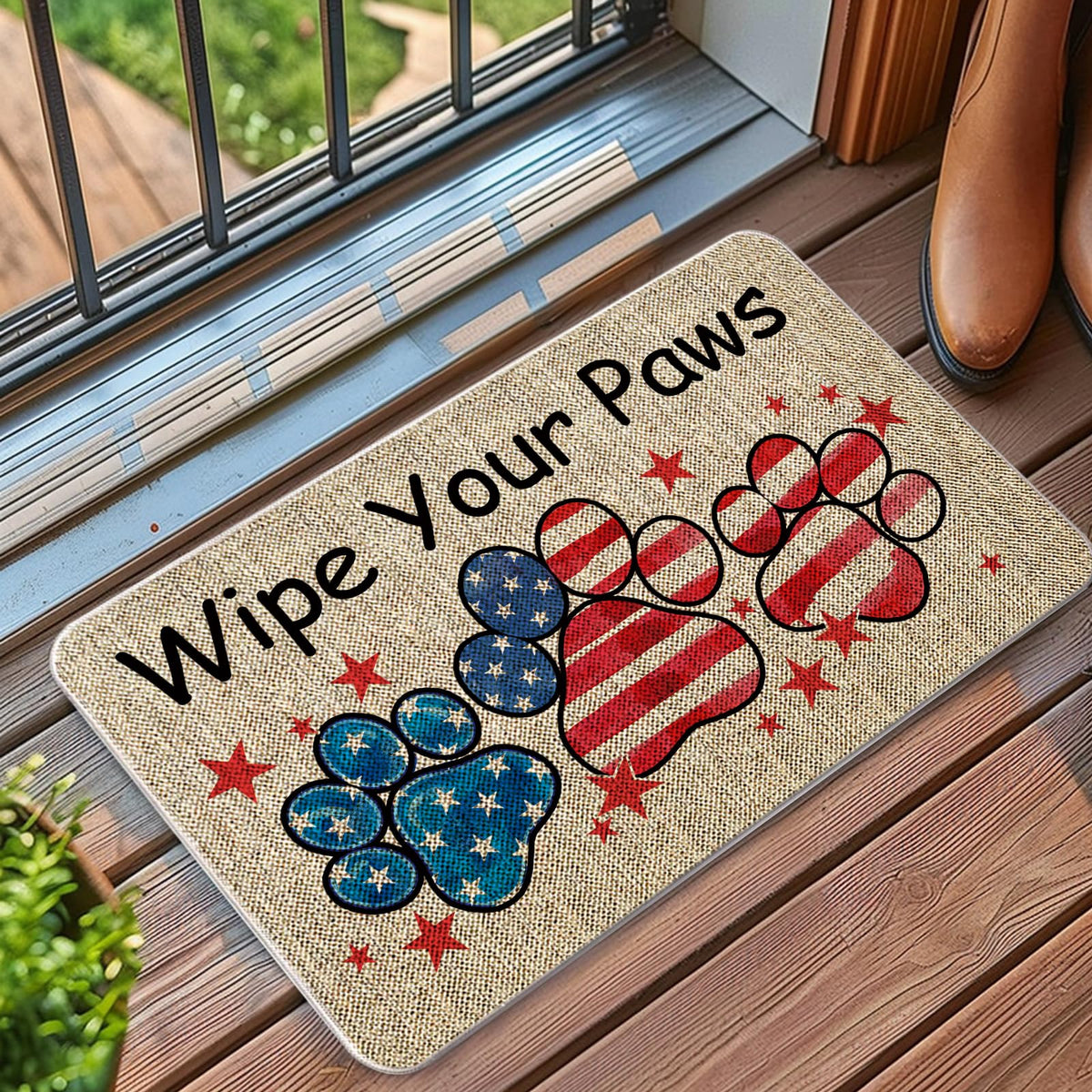 QIONG MENG wipe your paws mat highlights flag pattern for a quick, clean entry.
