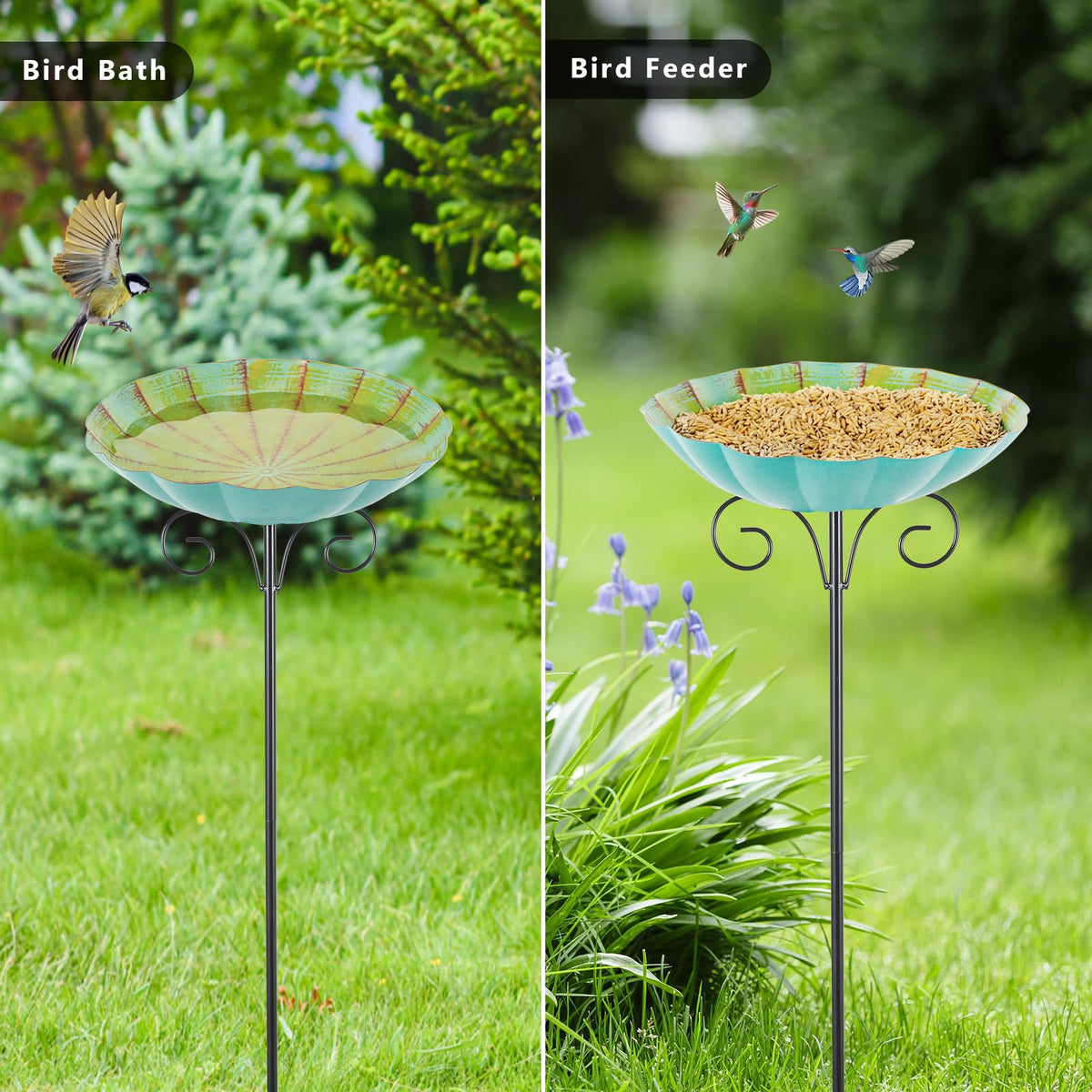 Qipade outdoor bird bath installed in garden enhances wildlife viewing.