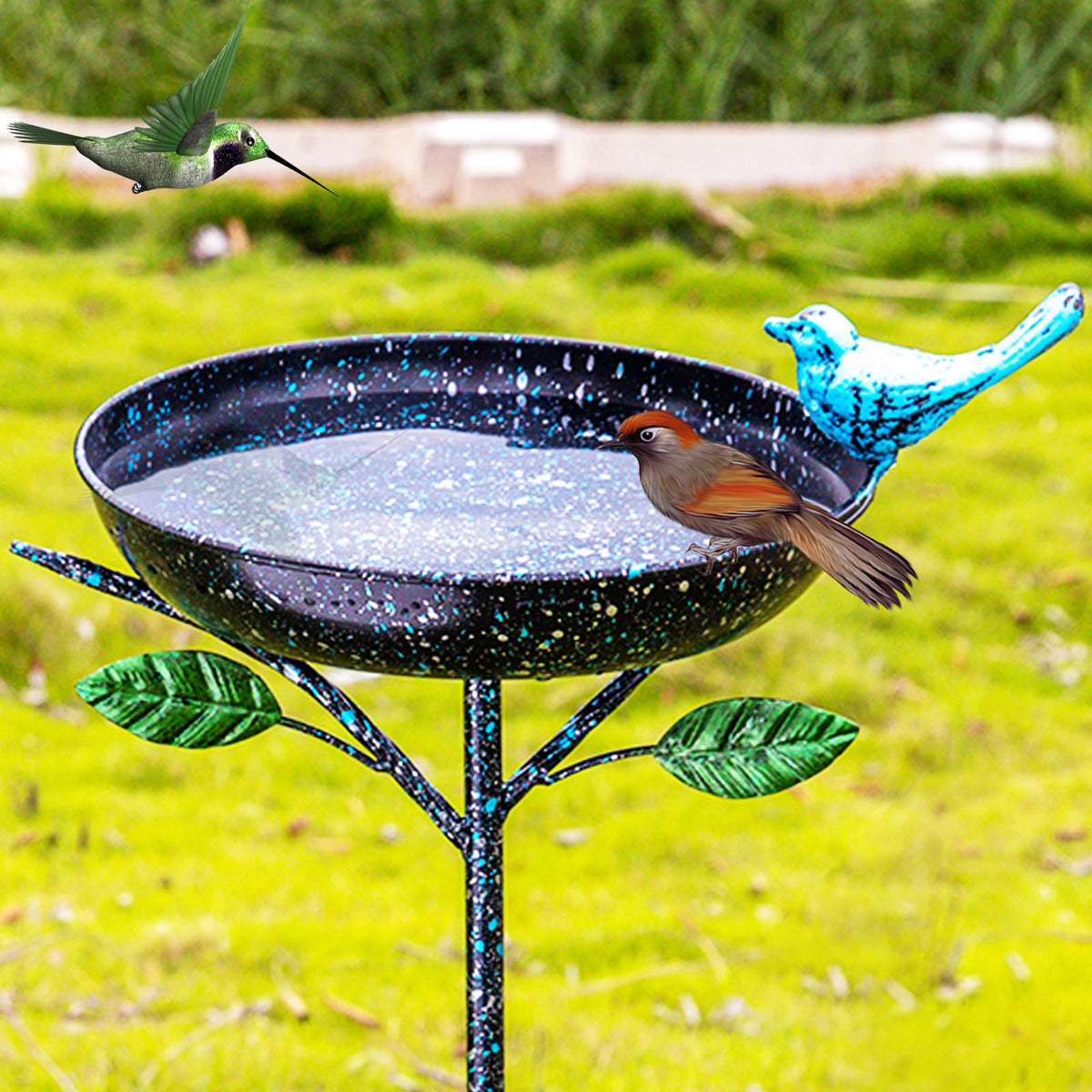 Qipade Bird Bath 41-inch tall invites garden birds to drink and bathe in style.