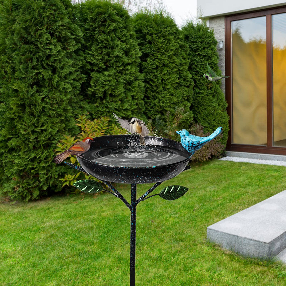 Qipade bird bath enhances garden charm and invites birds to share space.