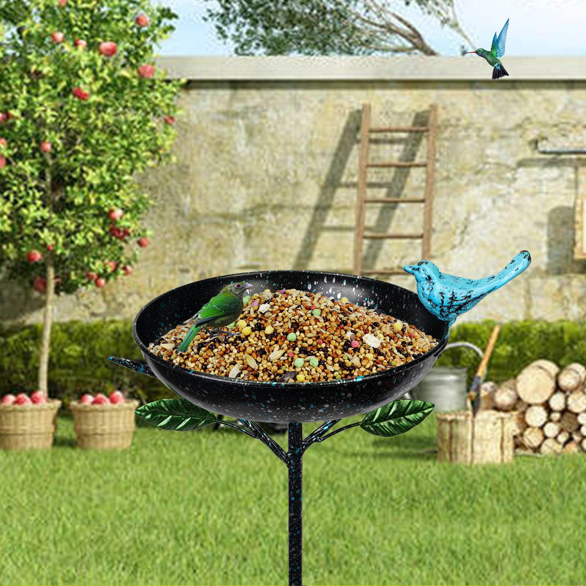 Qipade bird bath uses rust-resistant coating for lasting outdoor use.