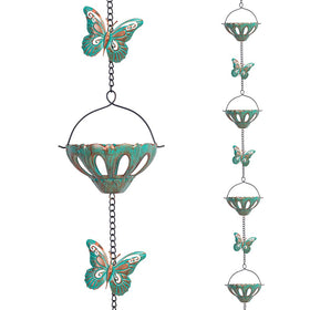 Qipade rain chain with butterfly cups decorates roof edge and guides rainwater gracefully.