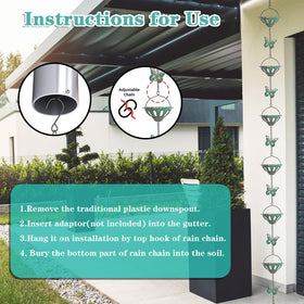 Qipade rain chain installs under the eaves with adjustable length.