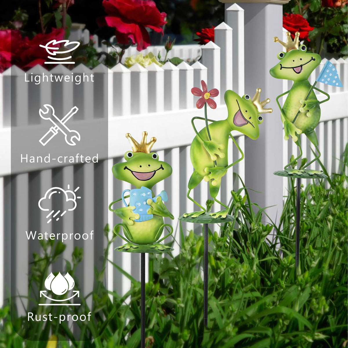 Qipade frog stakes in a spring yard setting adding whimsy to landscaping
