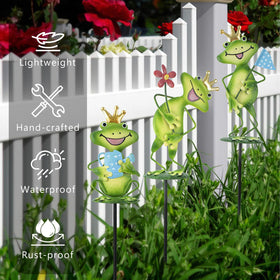 Qipade frog stakes in a spring yard setting adding whimsy to landscaping