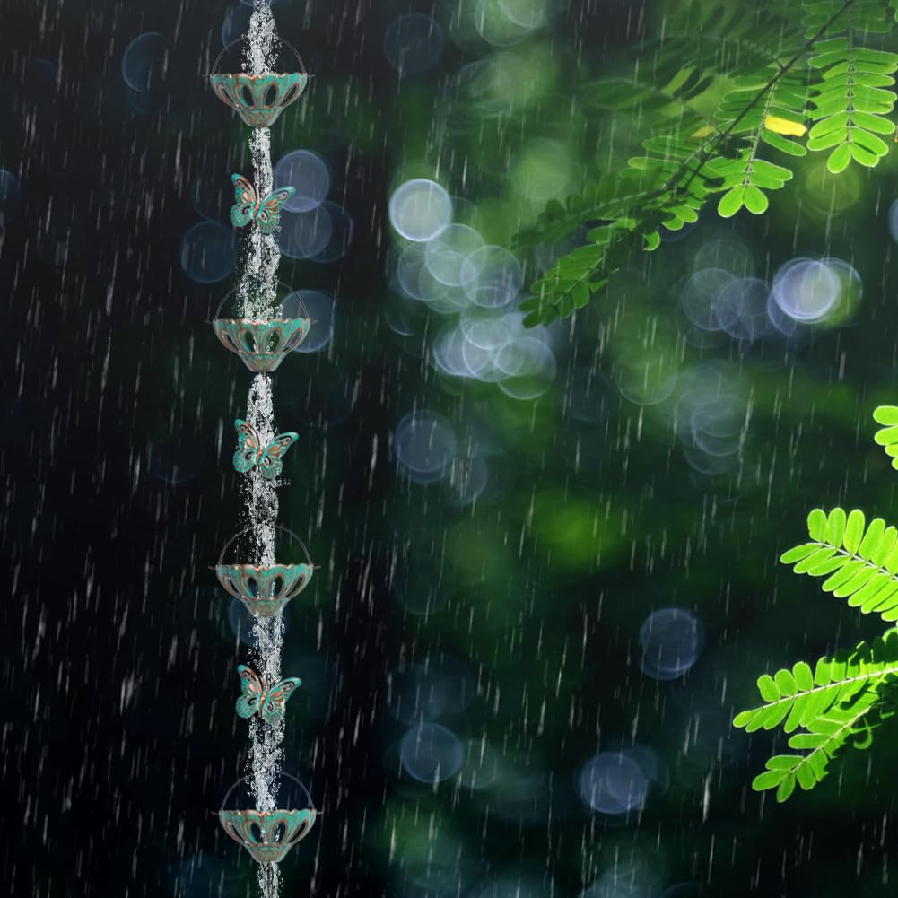 Qipade rain chain enhances garden entryways with decorative functionality.