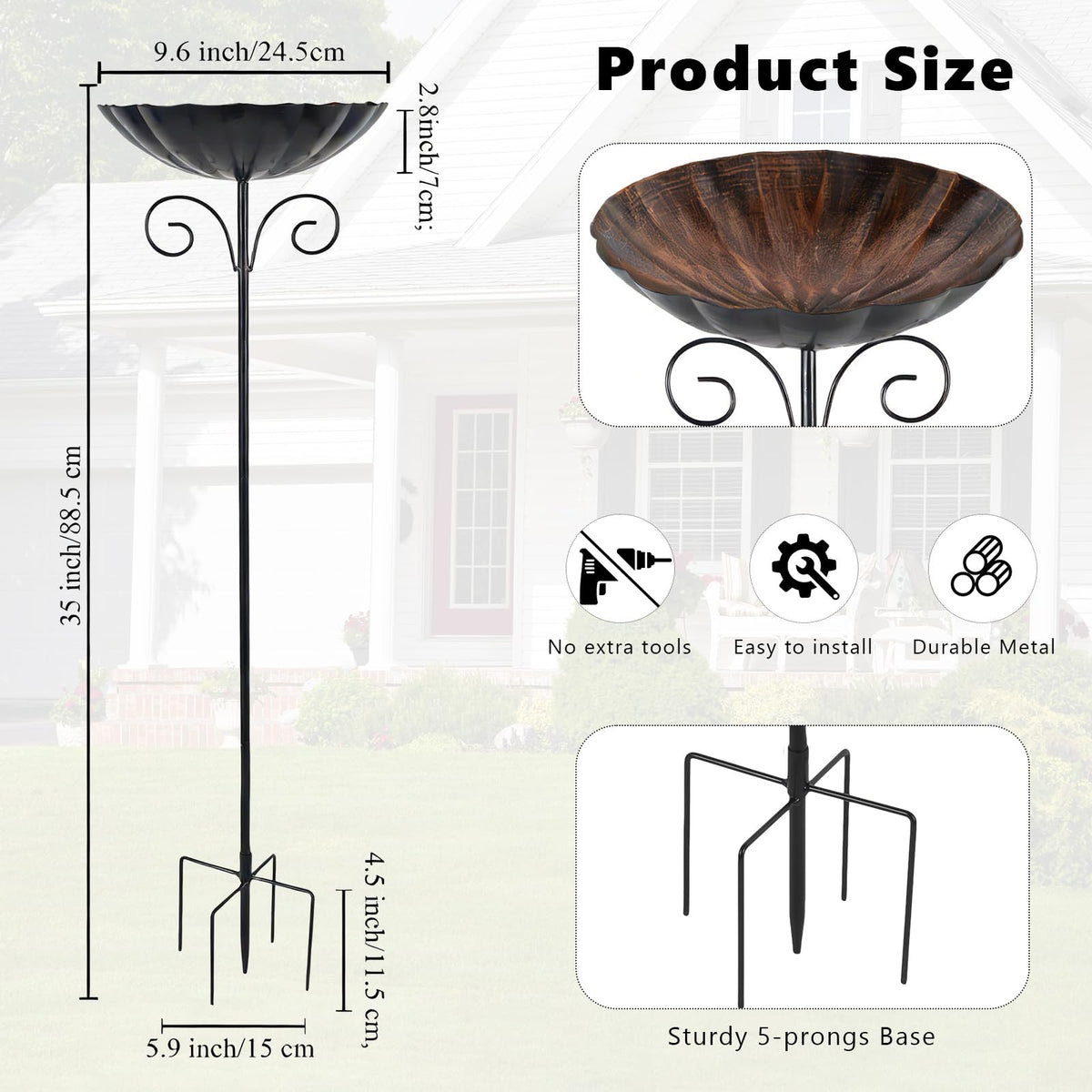 Qipade metal bath stake base 5-prongs provides stable support in wind