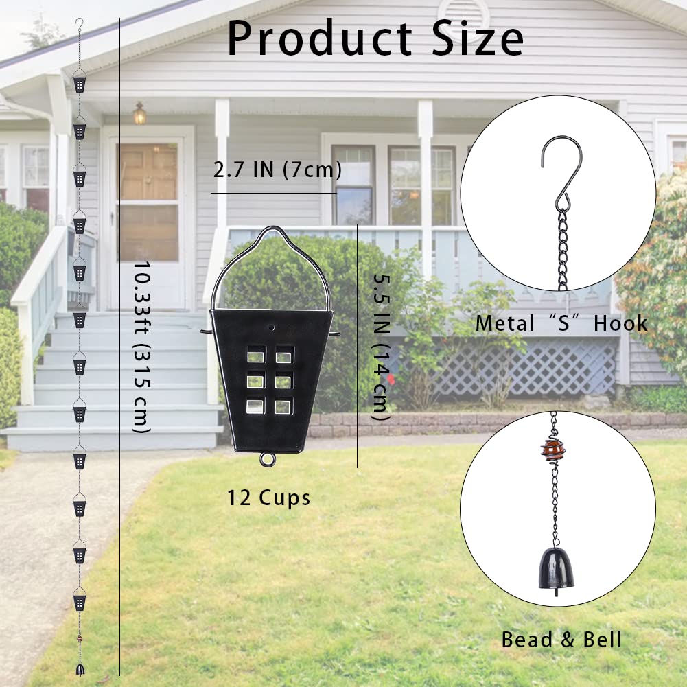 Qipade 10ft black rain chain highlighting durable exterior for outdoor use