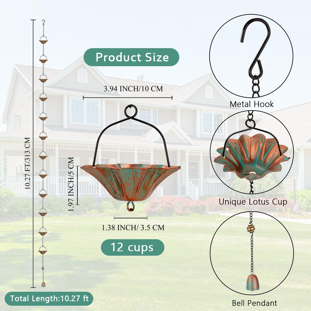 Qipade rain chain channels water through bronze lotus cups