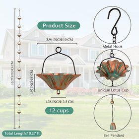 Qipade rain chain channels water through bronze lotus cups