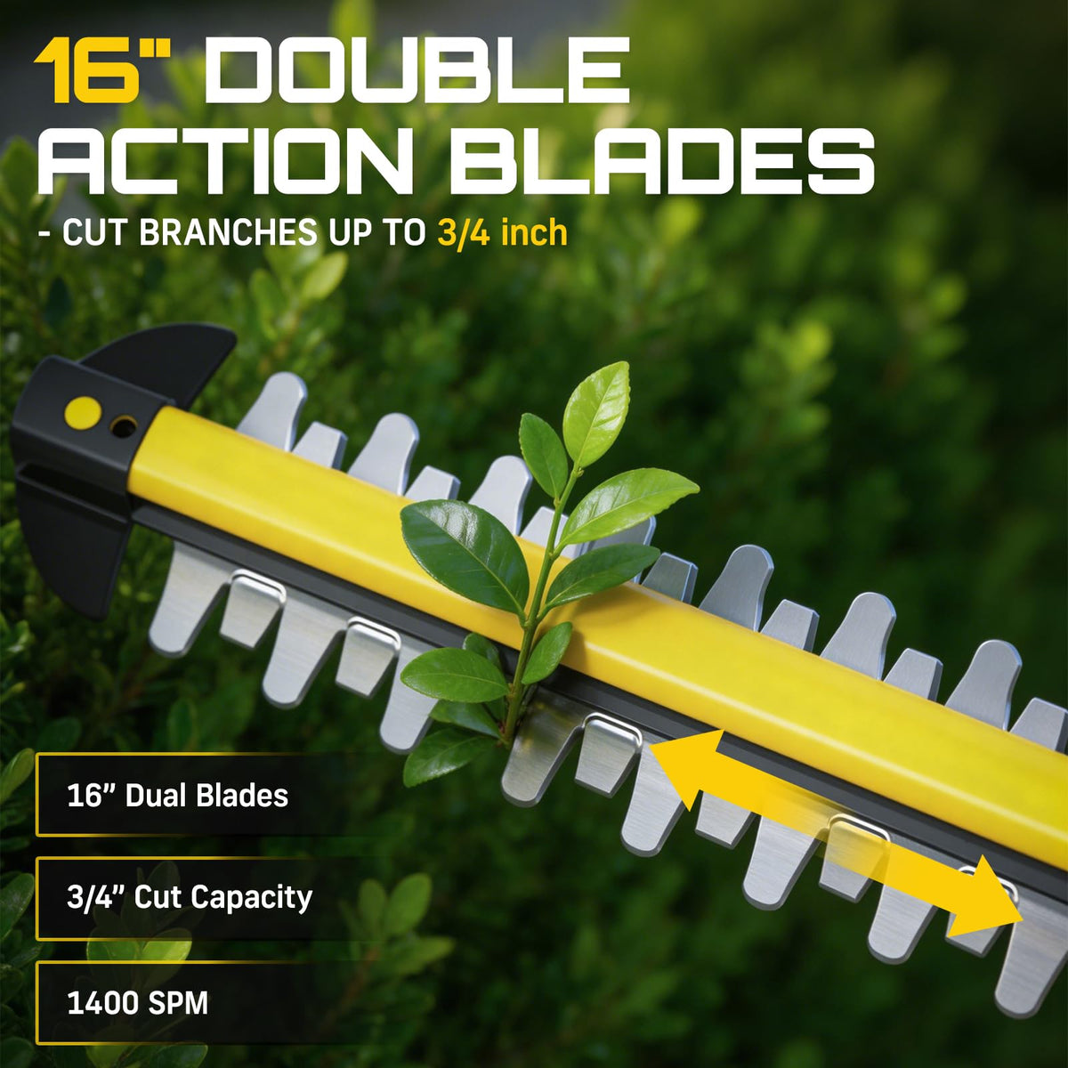 Qiushui hedge trimmer adjustable head enables vertical and horizontal trims.