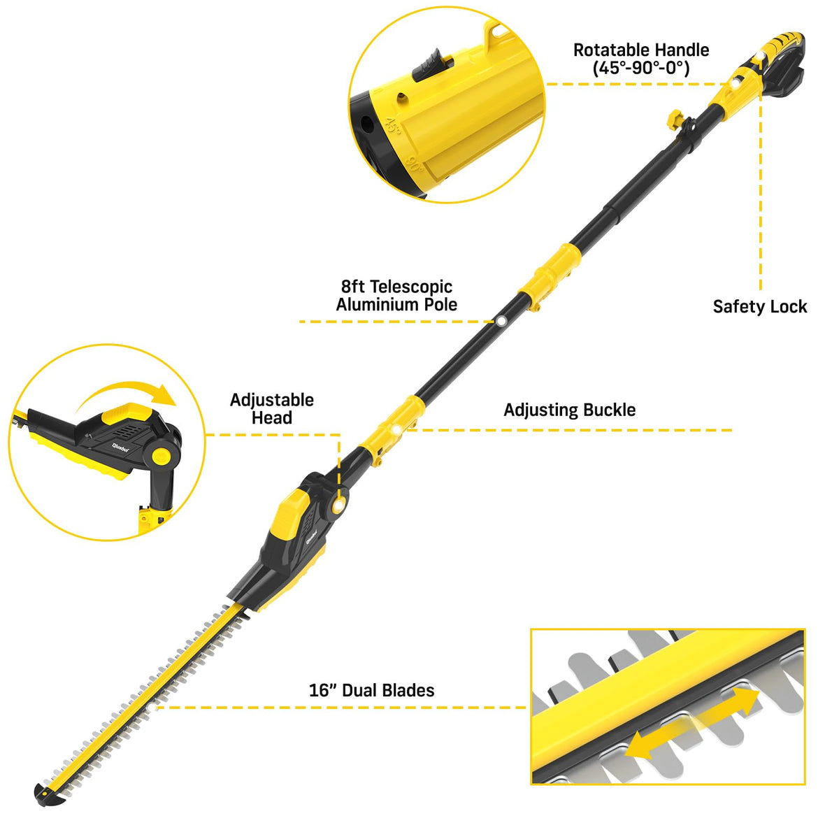 Qiushui cordless trimmer works with Dewalt 20V Max batteries.