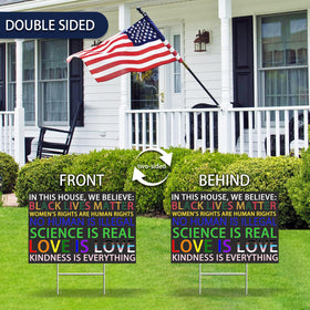 Qiyeyeye Democracy protest yard sign supports rallies and community conversations.