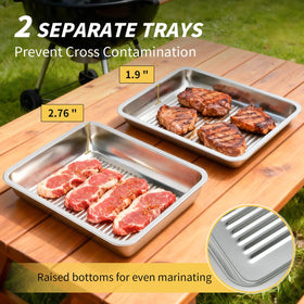 QIZHENXX grilling prep tray with punched holes – drains juices while keeping ingredients organized